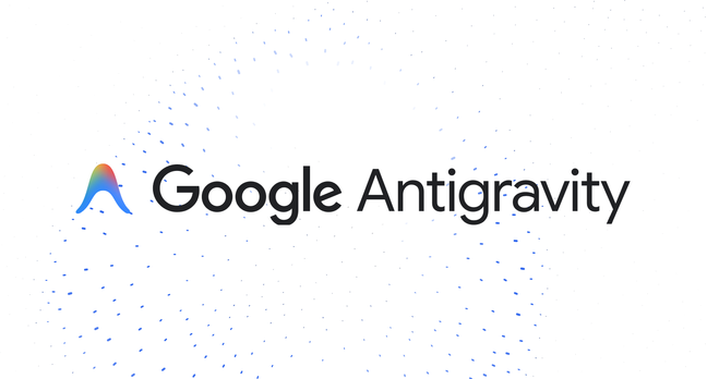 A bright and futuristic abstract representation of the Google Antigravity IDE interface.